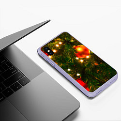 Чехол iPhone XS Max матовый Новогодние украшения на ёлке, цвет: 3D-светло-сиреневый — фото 2