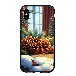 Чехол iPhone XS Max матовый Новогодние шишки, цвет: 3D-черный