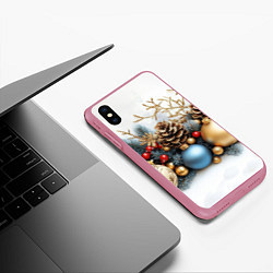 Чехол iPhone XS Max матовый Шарики новогодние и шишки, цвет: 3D-малиновый — фото 2