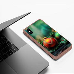 Чехол iPhone XS Max матовый Новогодние шары на ветках, цвет: 3D-коричневый — фото 2