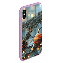 Чехол iPhone XS Max матовый Шишки и шар на елке, цвет: 3D-сиреневый — фото 2