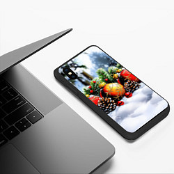 Чехол iPhone XS Max матовый Красные и желтый новогодние шары, цвет: 3D-черный — фото 2