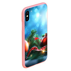 Чехол iPhone XS Max матовый Красные игрушки новогодние, цвет: 3D-баблгам — фото 2