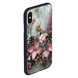 Чехол iPhone XS Max матовый Новогодние цветы и шишки на стене, цвет: 3D-черный — фото 2