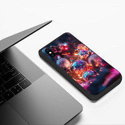 Чехол iPhone XS Max матовый Новогодние шары и фиолетовые блески, цвет: 3D-черный — фото 2