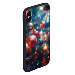 Чехол iPhone XS Max матовый Красные и синие шары на фоне елки, цвет: 3D-черный — фото 2