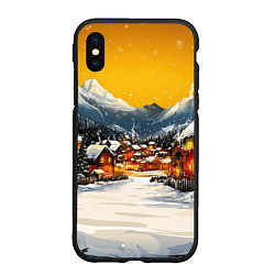 Чехол iPhone XS Max матовый Ламповый новый год - домики, цвет: 3D-черный