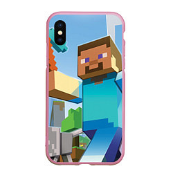 Чехол iPhone XS Max матовый Minecraft World, цвет: 3D-розовый