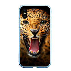 Чехол iPhone XS Max матовый Рык леопарда, цвет: 3D-голубой