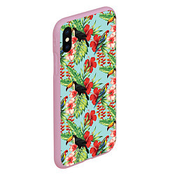 Чехол iPhone XS Max матовый Туканы в тропиках, цвет: 3D-розовый — фото 2