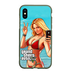 Чехол iPhone XS Max матовый GTA 5: Selfie Girl, цвет: 3D-темно-зеленый