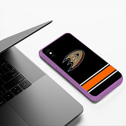 Чехол iPhone XS Max матовый Anaheim Ducks Selanne, цвет: 3D-фиолетовый — фото 2