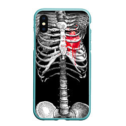 Чехол iPhone XS Max матовый Скелет с сердцем, цвет: 3D-мятный