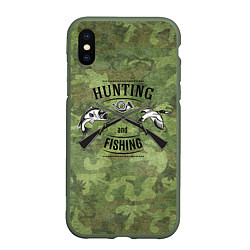 Чехол iPhone XS Max матовый Hunting & Fishing, цвет: 3D-темно-зеленый