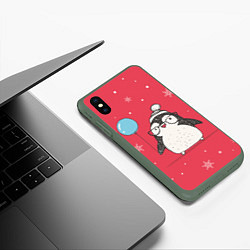 Чехол iPhone XS Max матовый Влюбленная пингвинка, цвет: 3D-темно-зеленый — фото 2