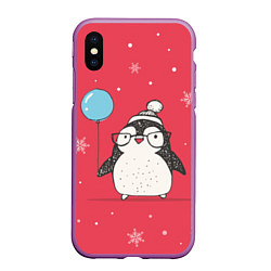 Чехол iPhone XS Max матовый Влюбленная пингвинка, цвет: 3D-фиолетовый