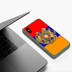 Чехол iPhone XS Max матовый Герб и флаг Армении, цвет: 3D-темно-зеленый — фото 2