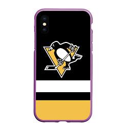 Чехол iPhone XS Max матовый Pittsburgh Penguins: Black, цвет: 3D-фиолетовый