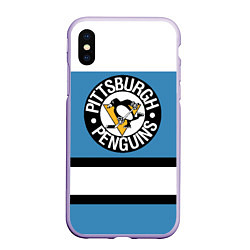 Чехол iPhone XS Max матовый Pittsburgh Penguins: White, цвет: 3D-светло-сиреневый