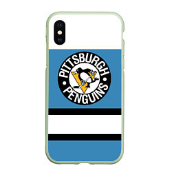 Чехол iPhone XS Max матовый Pittsburgh Penguins: White, цвет: 3D-салатовый