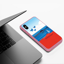 Чехол iPhone XS Max матовый Россия: Триколор армии, цвет: 3D-малиновый — фото 2