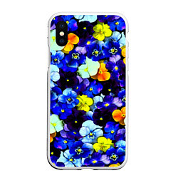 Чехол iPhone XS Max матовый Синие цветы, цвет: 3D-белый