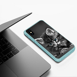 Чехол iPhone XS Max матовый Голубоглазый котенок, цвет: 3D-мятный — фото 2