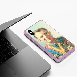 Чехол iPhone XS Max матовый Гагарин в орденах, цвет: 3D-сиреневый — фото 2
