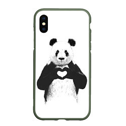 Чехол iPhone XS Max матовый Panda Love, цвет: 3D-темно-зеленый