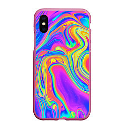 Чехол iPhone XS Max матовый Цветные разводы, цвет: 3D-малиновый