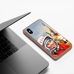 Чехол iPhone XS Max матовый Гагарин взлетает, цвет: 3D-коричневый — фото 2