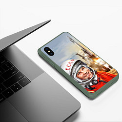 Чехол iPhone XS Max матовый Гагарин взлетает, цвет: 3D-темно-зеленый — фото 2