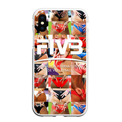 Чехол iPhone XS Max матовый Волейбол скрытые знаки FIVB, цвет: 3D-белый