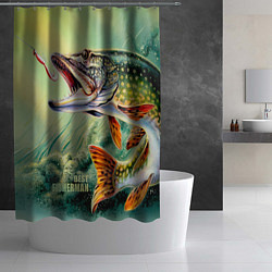 Шторка для душа Лучший щучий рыбак, цвет: 3D-принт — фото 2