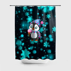 Шторка для душа Новогодний пингвин, цвет: 3D-принт