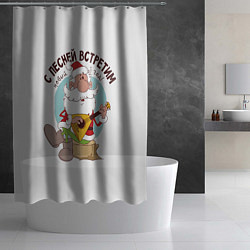 Шторка для душа Дед Мороз с балалайкой, цвет: 3D-принт — фото 2