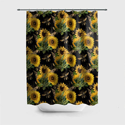 Шторка для душа Fashion Sunflowers and bees, цвет: 3D-принт