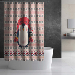 Шторка для душа Милый пингвин в шапочке и варежках, цвет: 3D-принт — фото 2