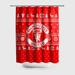 Шторка для душа FC Manchester United: Новогодний узор, цвет: 3D-принт
