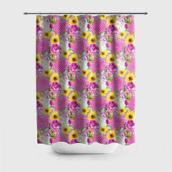 Шторка для душа Полевые фиолетовые и желтые цветочки, цвет: 3D-принт