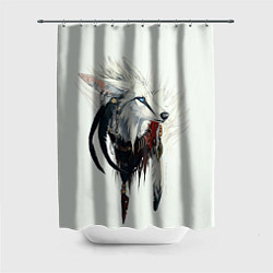 Шторка для душа Белый лис с перьями на голове, цвет: 3D-принт