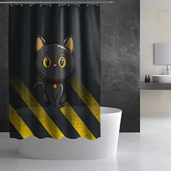 Шторка для душа Черный кот желтые полосы, цвет: 3D-принт — фото 2