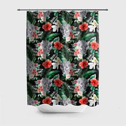 Шторка для душа Леопарды в цветах, цвет: 3D-принт