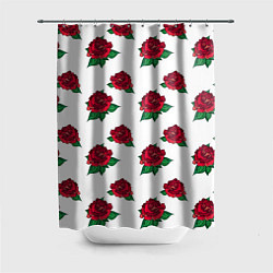 Шторка для душа Цветы Красные Розы На Белом Фоне, цвет: 3D-принт