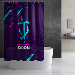 Шторка для душа Символ Doom в неоновых цветах на темном фоне, цвет: 3D-принт — фото 2