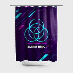 Шторка для душа Символ Elden Ring в неоновых цветах на темном фоне, цвет: 3D-принт