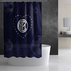 Шторка для душа Лого Inter в сердечке на фоне мячей, цвет: 3D-принт — фото 2
