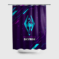 Шторка для душа Символ Skyrim в неоновых цветах на темном фоне, цвет: 3D-принт