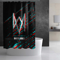 Шторка для душа Watch Dogs в стиле Glitch Баги Графики на темном ф, цвет: 3D-принт — фото 2