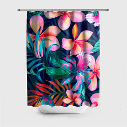 Шторка для душа Яркие тропические цветы Лето, цвет: 3D-принт